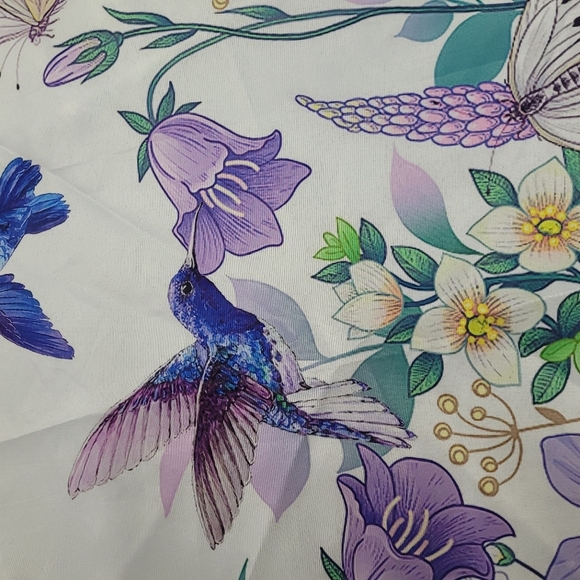 Hummingbird Floral Round Fitted Tablecloth with Elastic Waterproof Fitted Purple - Picture 2 of 6